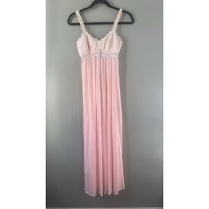 Olga Pink Nightgown‎ w lace overlay bodice + build in bra pads, size 36
